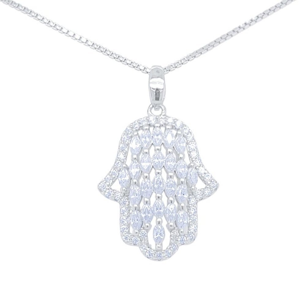 Women's Sterling Silver Hamsa Necklace - Evil Eye Necklace